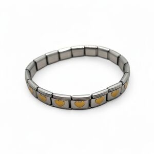 Stainless Steel Stretch Bracelet with Gold Heart Accents